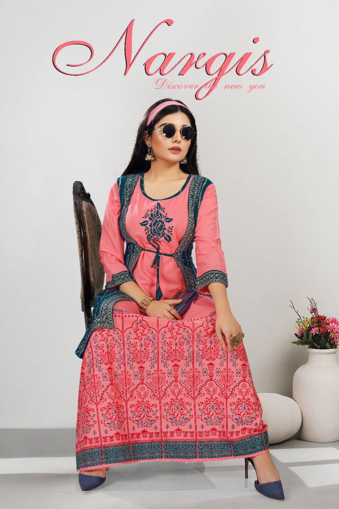 Beauty Queen Nargis 1 Heavy Rayon Printed Ethnic Wear Kurti With Skirt Collection